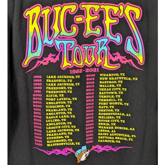 Buc-ee’s Tour T-Shirt Men’s L Black 1982-2021 Psychedelic Graphic Roadtrip Tee - Picture 5 of 5